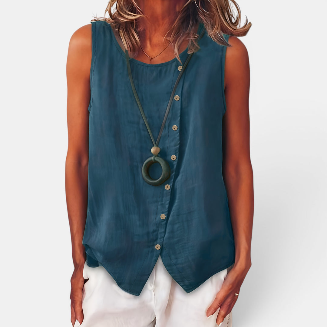Eugenia | Sleeveless Vest Top with Asymmetric Button Detail