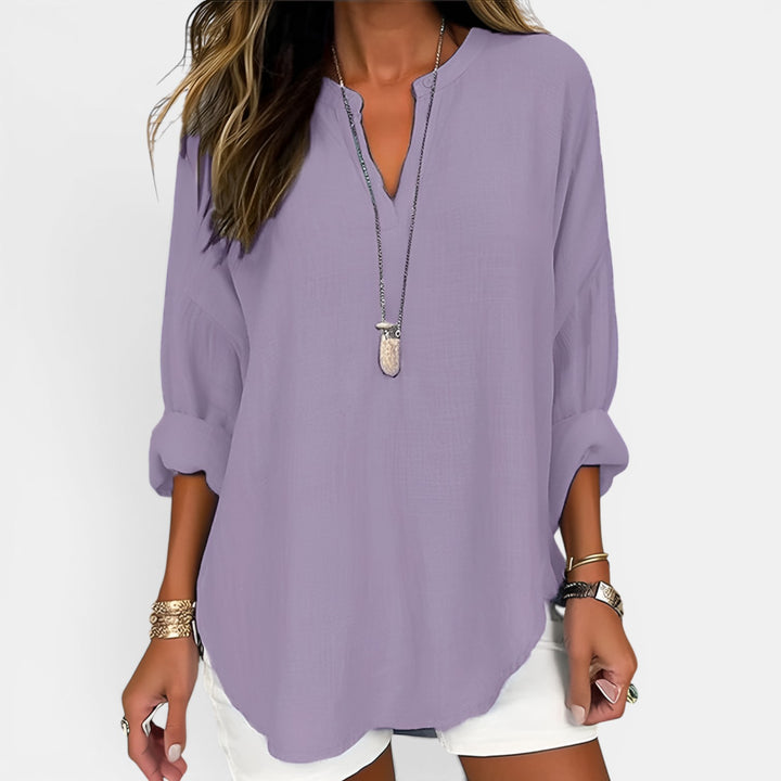 Georgia | Long Sleeve V-Neck Top with Rollable Sleeves