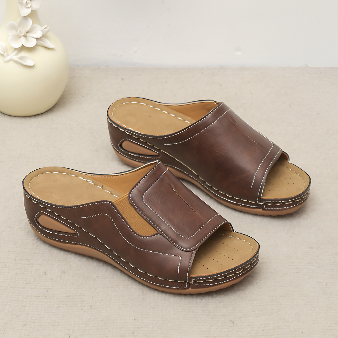 Gloria | Peep-Toe Wedge Slip-On Slide Sandal