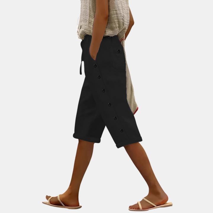 Claudette | Side Button Knee-Length Loose Shorts