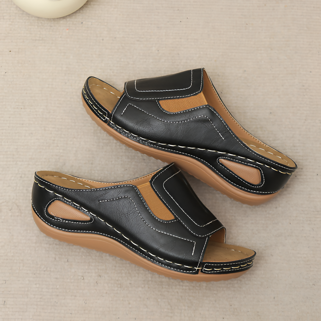 Gloria | Peep-Toe Wedge Slip-On Slide Sandal