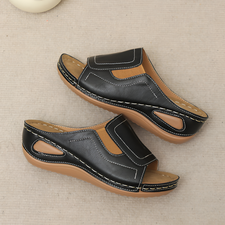Gloria | Peep-Toe Wedge Slip-On Slide Sandal