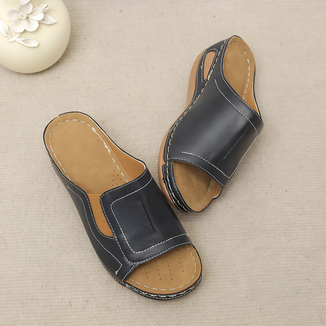 Gloria | Peep-Toe Wedge Slip-On Slide Sandal