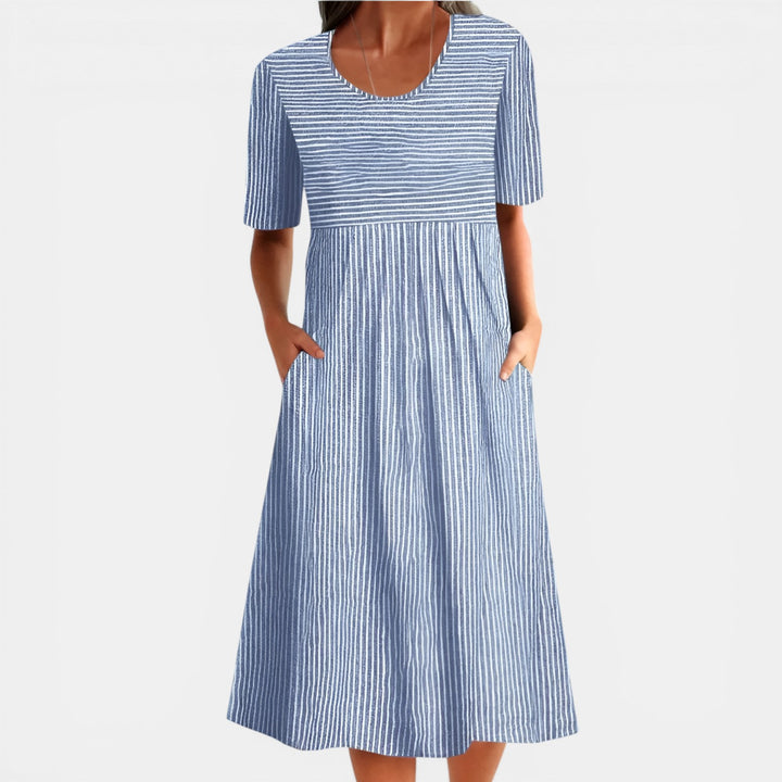 Elaine | Striped Short Sleeve Midi Dress