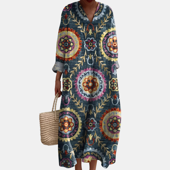 Darlene | Patchwork Print Long Sleeve Maxi Dress