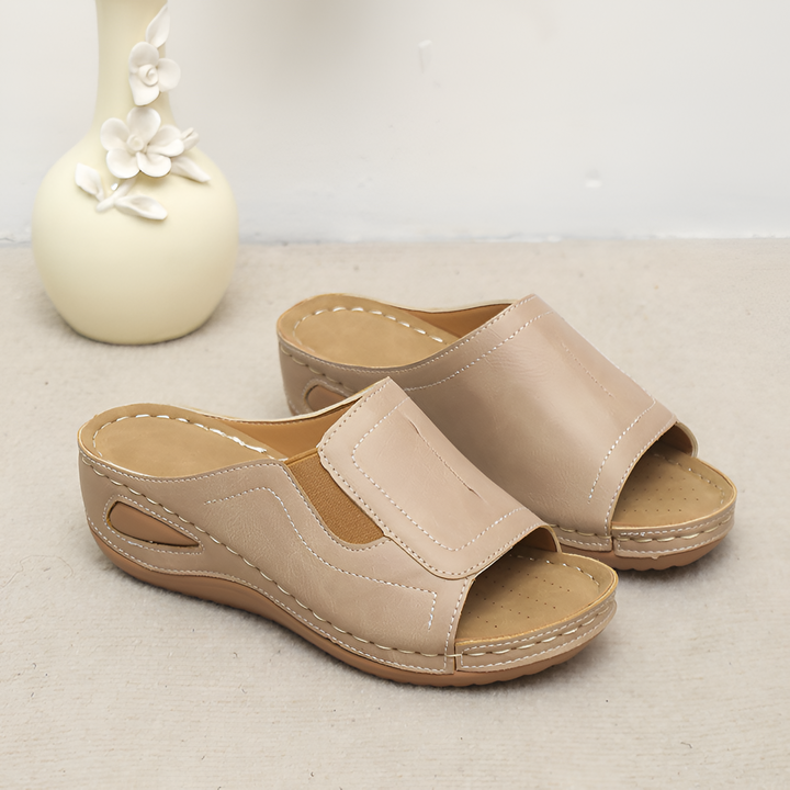 Gloria | Peep-Toe Wedge Slip-On Slide Sandal