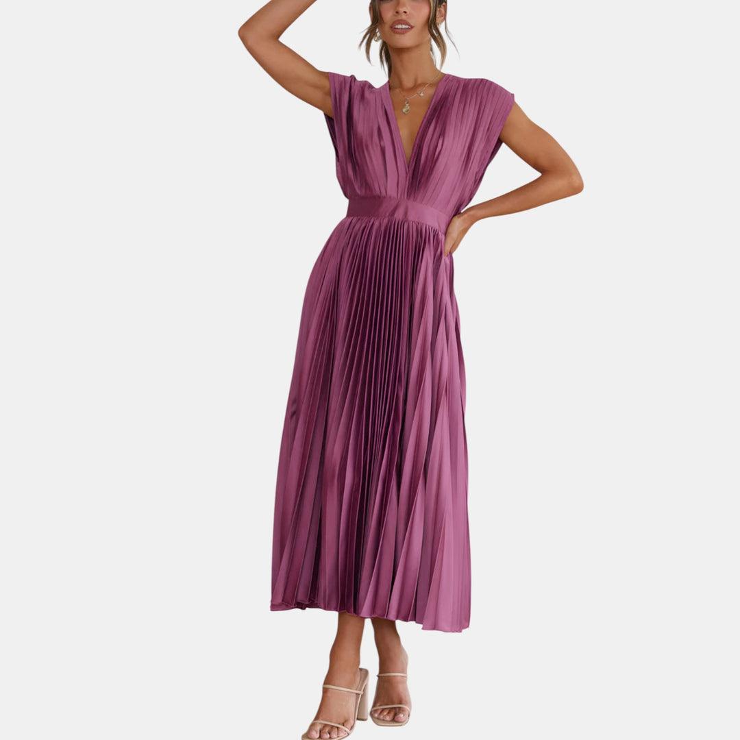 Winifred | Pleated V-Neck Maxi Dress