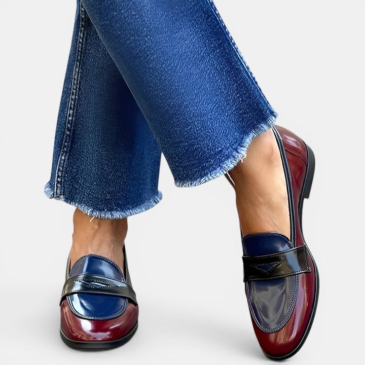 Helen | Two-Tone Penny Slip-On Flat Loafer