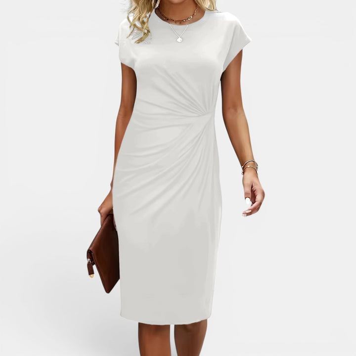 Carla | Short Sleeve Sheath Midi Dress with Side Ruching
