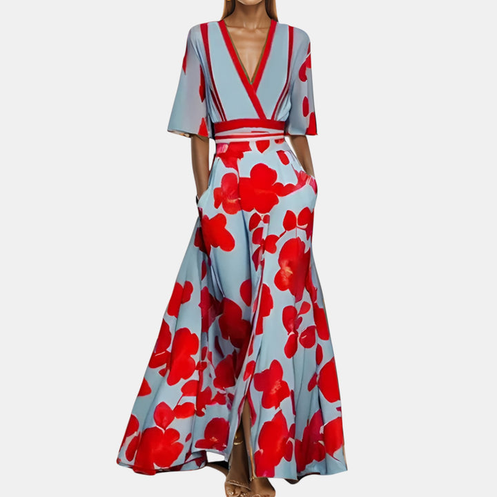 Jessica | Floral Maxi Dress with V-Neck and Waist Tie