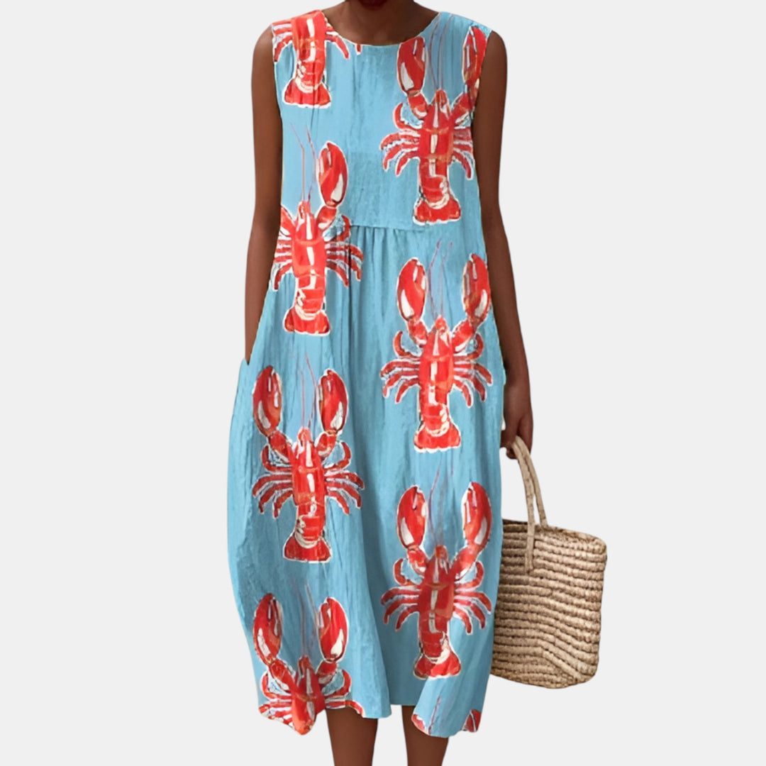 Jacqueline | Sleeveless Printed Midi Dress with Pockets