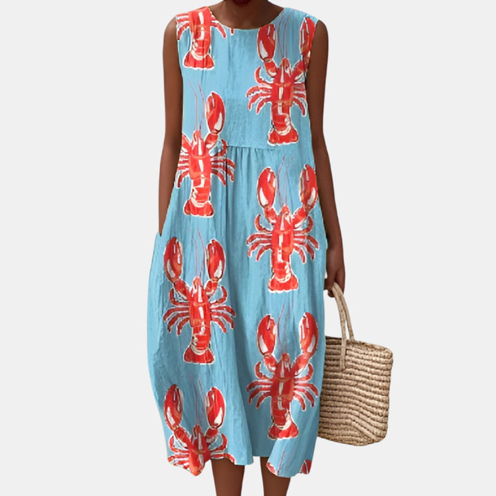 Jacqueline | Sleeveless Printed Midi Dress with Pockets