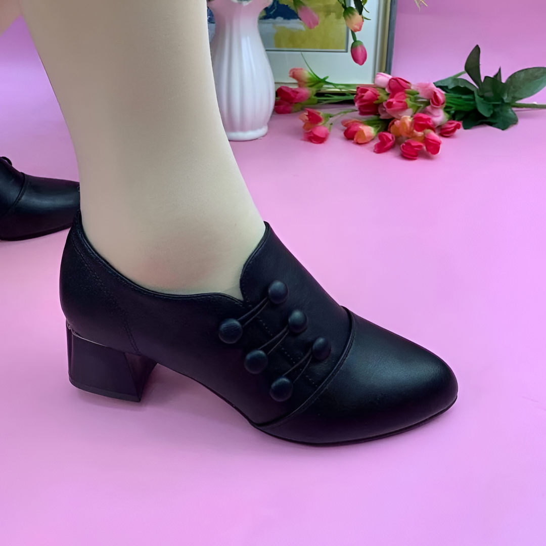 Odette | Button Detail Block Heel Ankle Shoe