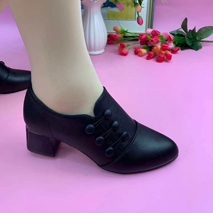 Odette | Button Detail Block Heel Ankle Shoe