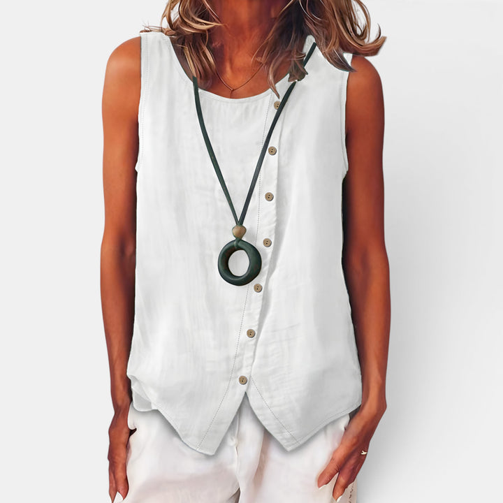 Eugenia | Sleeveless Vest Top with Asymmetric Button Detail
