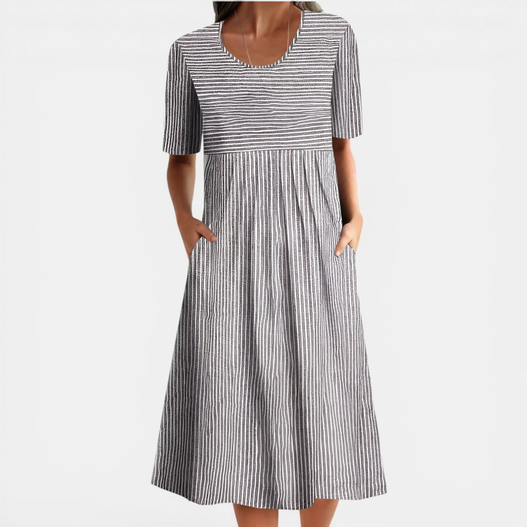 Elaine | Striped Short Sleeve Midi Dress