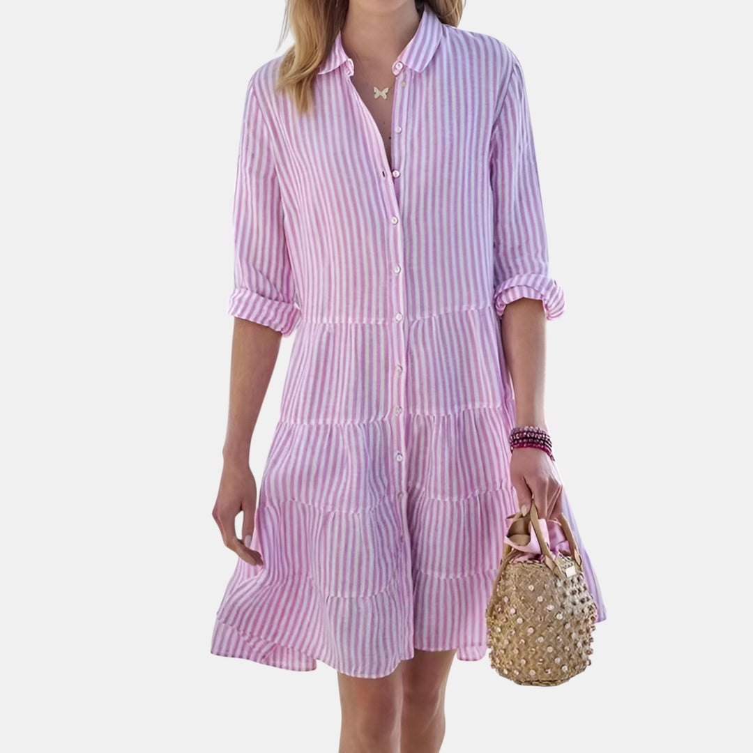 Harriet | Striped Tiered Shirt Dress