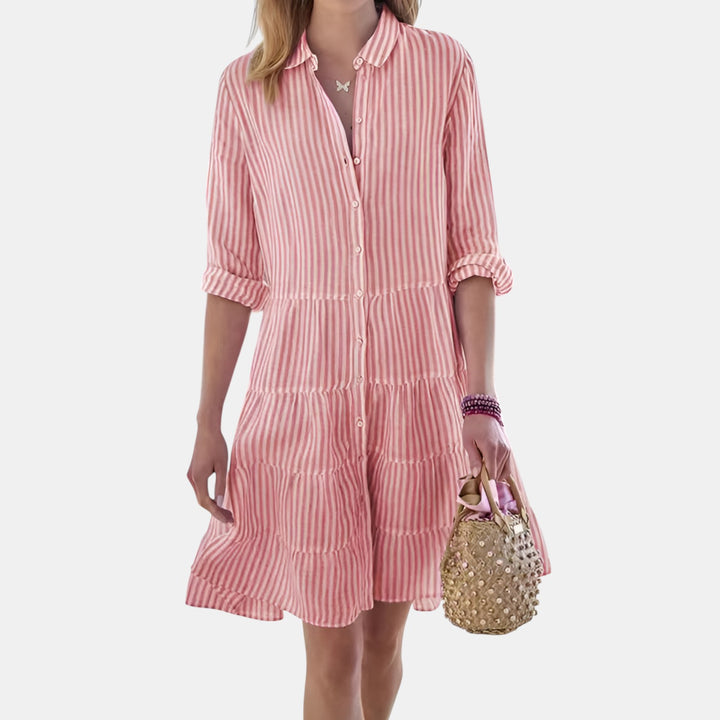 Harriet | Striped Tiered Shirt Dress