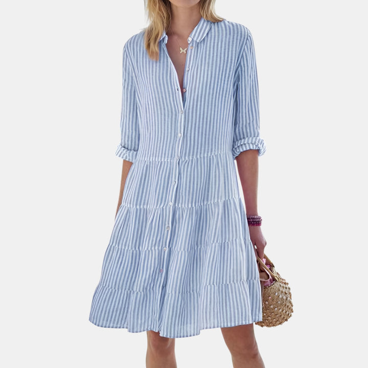 Harriet | Striped Tiered Shirt Dress