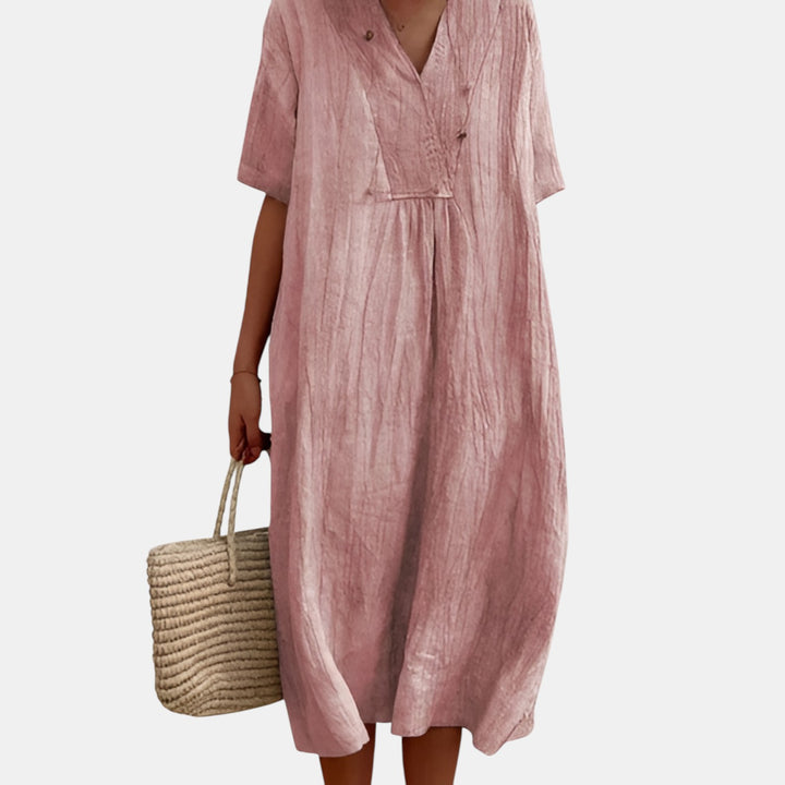 Loretta | V-Notch Short Sleeve Maxi Dress