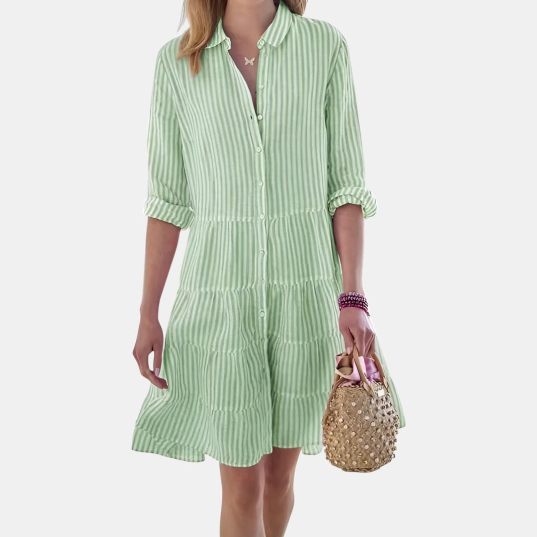 Harriet | Striped Tiered Shirt Dress