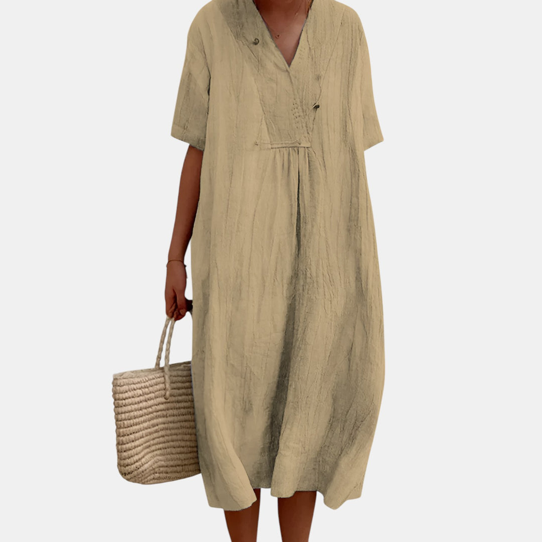 Loretta | V-Notch Short Sleeve Maxi Dress