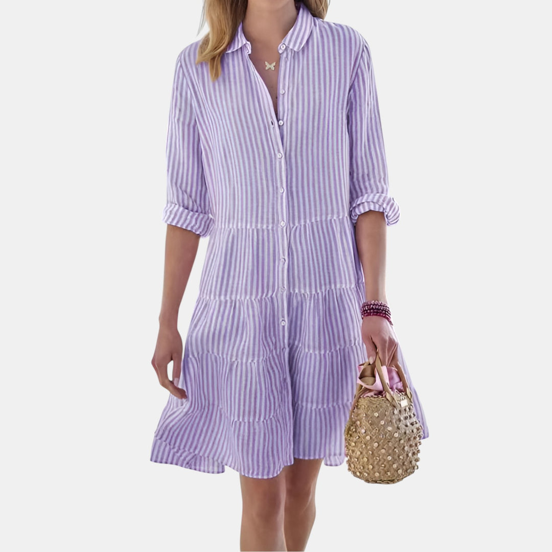 Harriet | Striped Tiered Shirt Dress