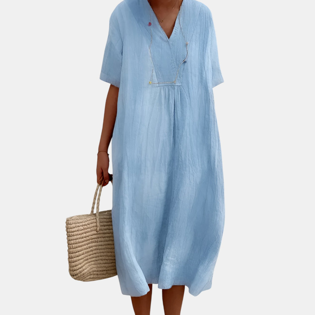 Loretta | V-Notch Short Sleeve Maxi Dress