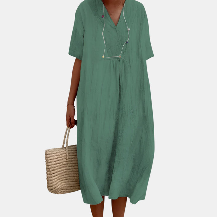 Loretta | V-Notch Short Sleeve Maxi Dress