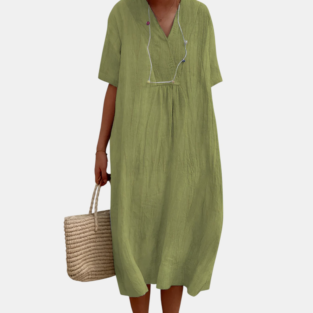 Loretta | V-Notch Short Sleeve Maxi Dress