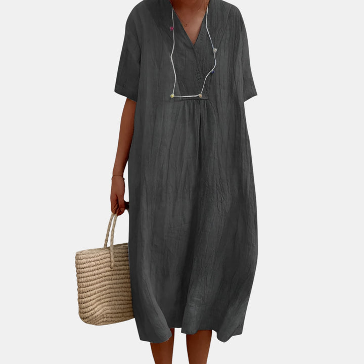 Loretta | V-Notch Short Sleeve Maxi Dress
