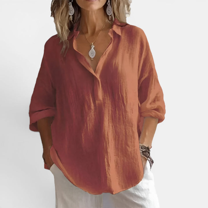 Maxine | Long Sleeve V-Neck Shirt with Partial Button Placket