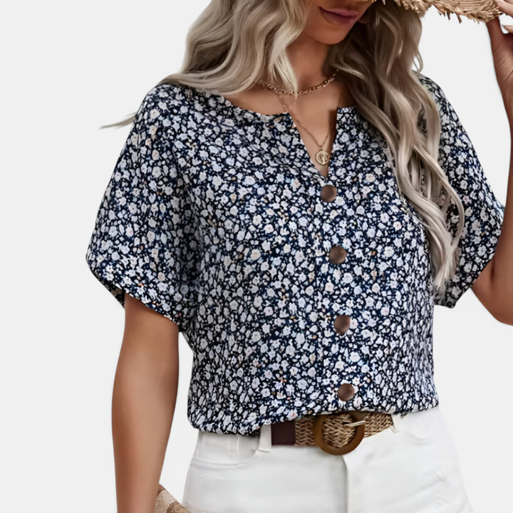 Pauline | Short Sleeve Floral Blouse with Button Front