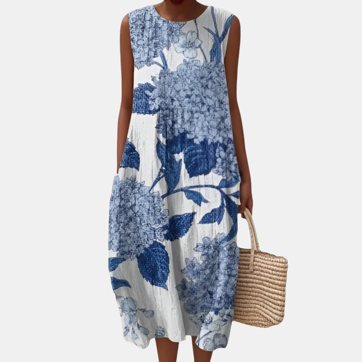 Jacqueline | Sleeveless Printed Midi Dress with Pockets