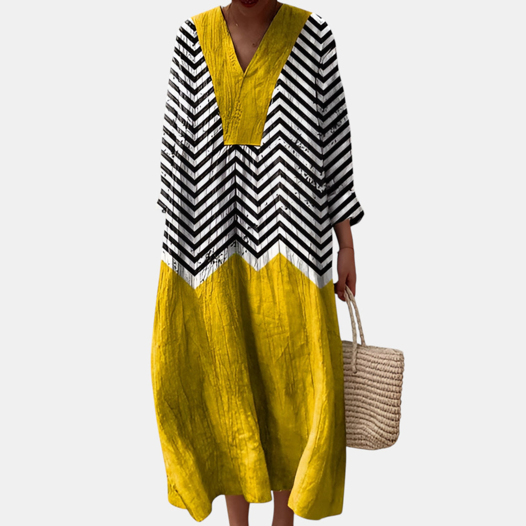 Darlene | Patchwork Print Long Sleeve Maxi Dress