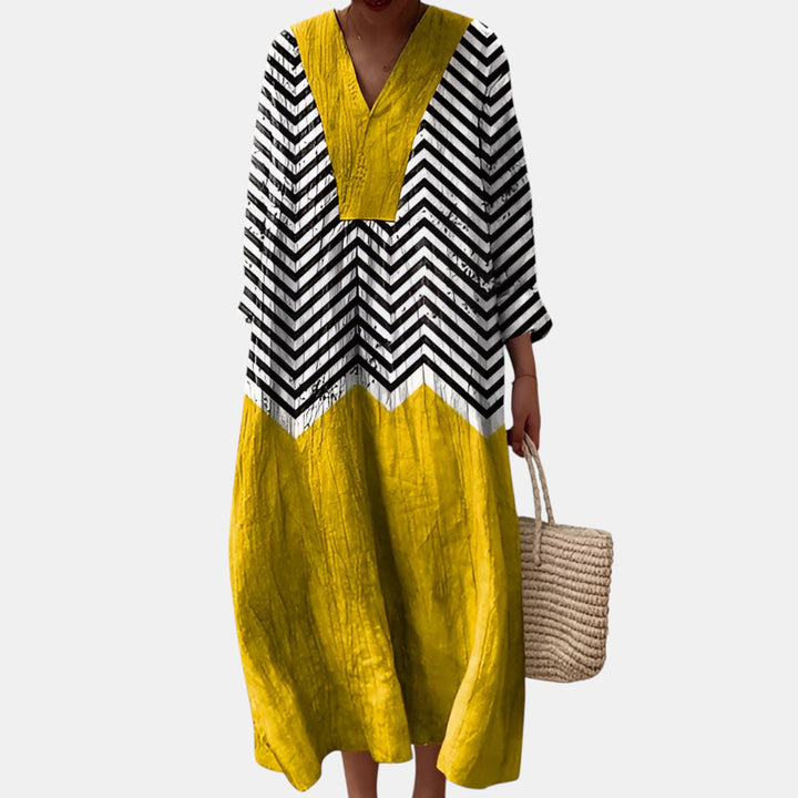 Darlene | Patchwork Print Long Sleeve Maxi Dress