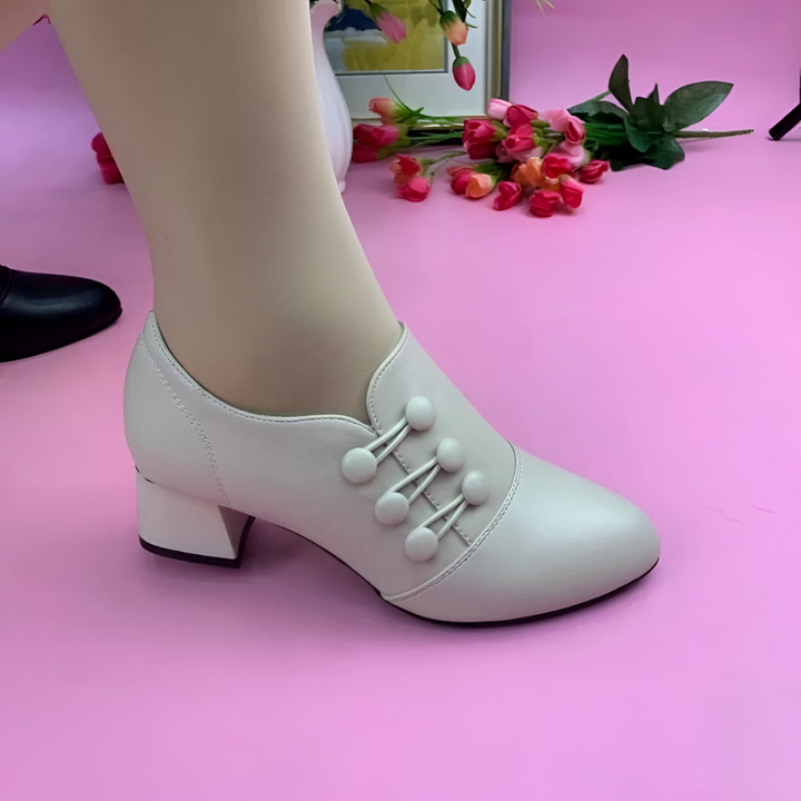 Odette | Button Detail Block Heel Ankle Shoe