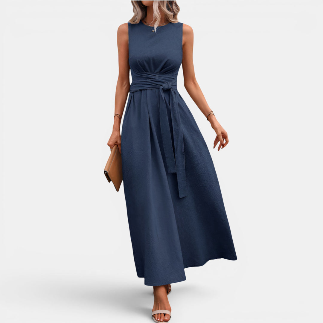 Phyllis | Sleeveless Maxi Dress with Tie-Back and Side Pockets