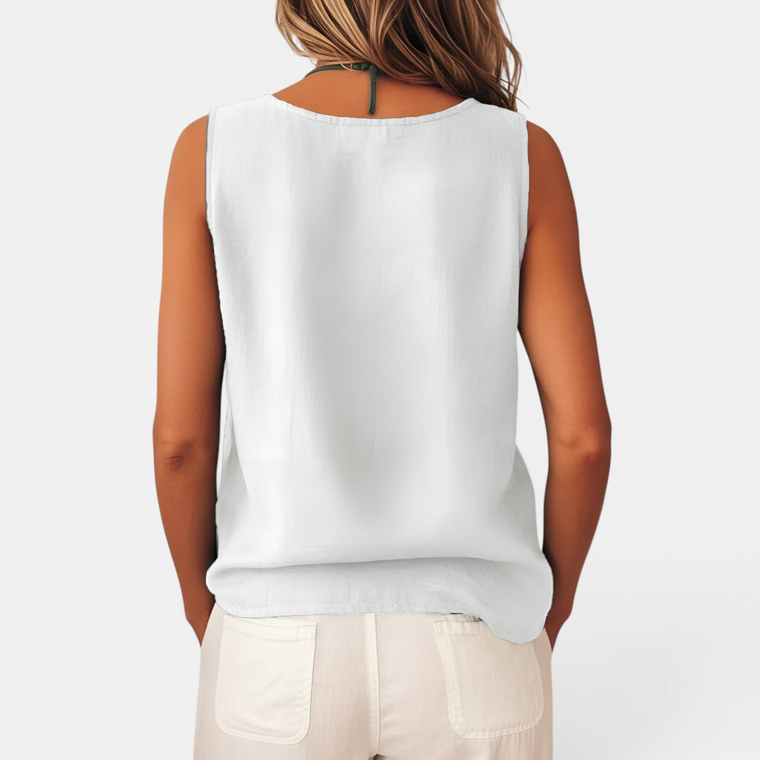 Eugenia | Sleeveless Vest Top with Asymmetric Button Detail