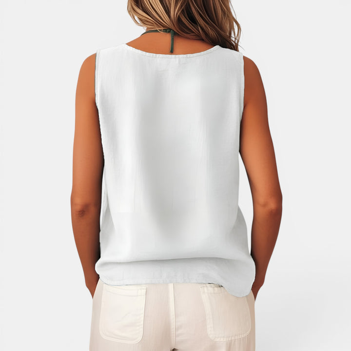 Eugenia | Sleeveless Vest Top with Asymmetric Button Detail