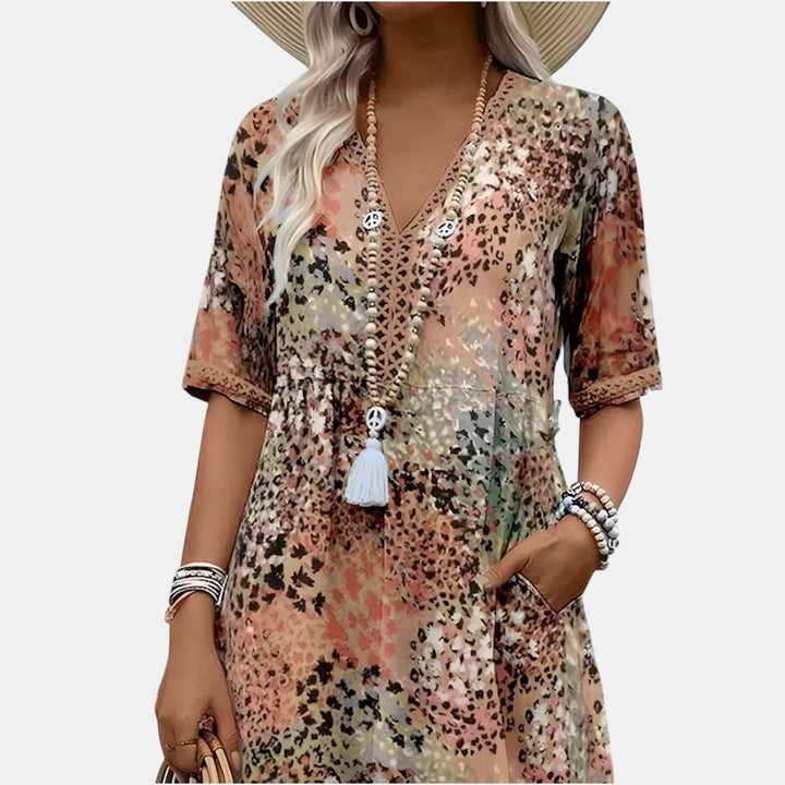 Marlene | Mixed Print V-Neck Midi Dress