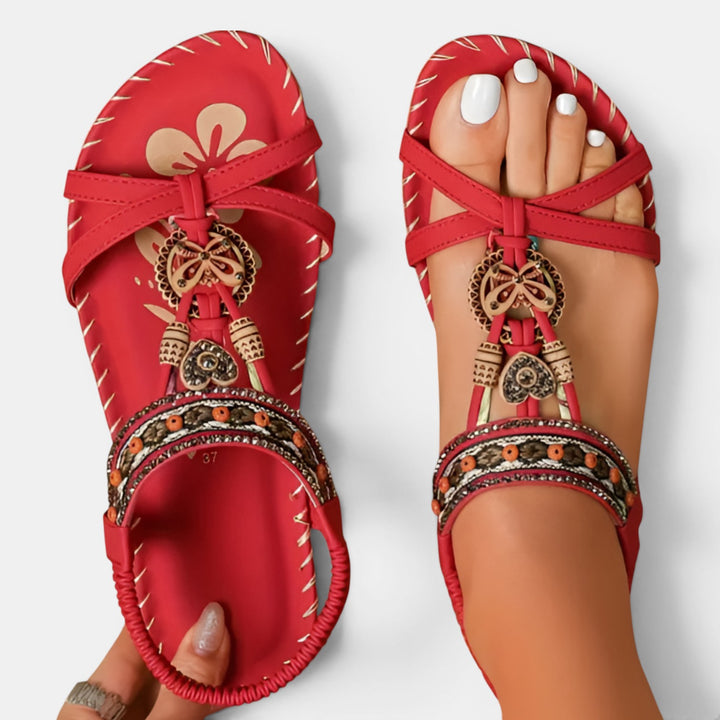 Colette | Flat Open-Toe Sandal with Embellished Elastic Strap