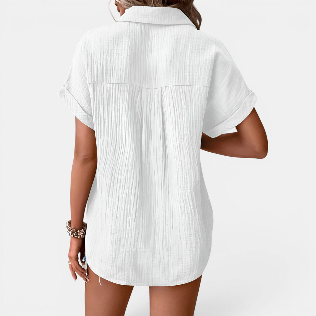 Eleanora | Short Sleeve Textured Button-Front Shirt