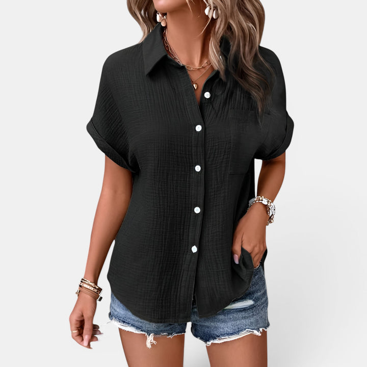 Eleanora | Short Sleeve Textured Button-Front Shirt