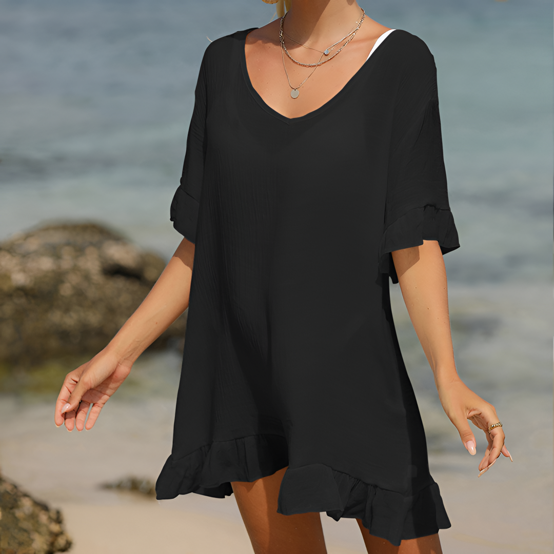 Stella | V-Neck Frill Hem Beach Cover-Up