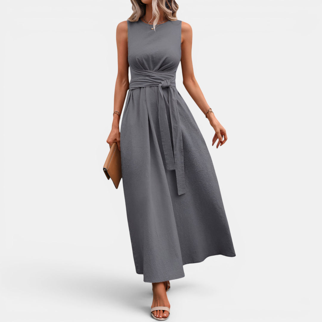 Phyllis | Sleeveless Maxi Dress with Tie-Back and Side Pockets