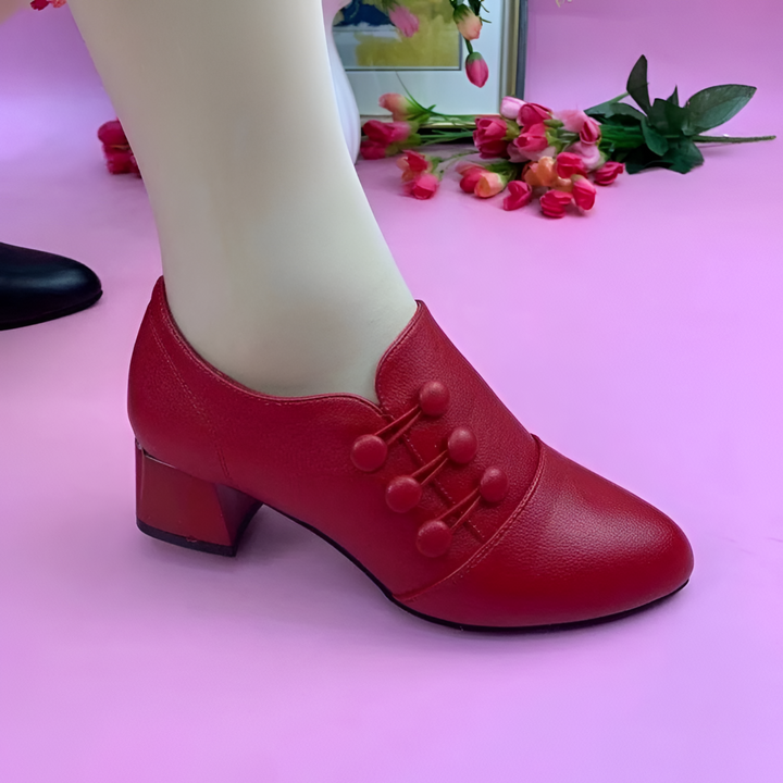 Odette | Button Detail Block Heel Ankle Shoe