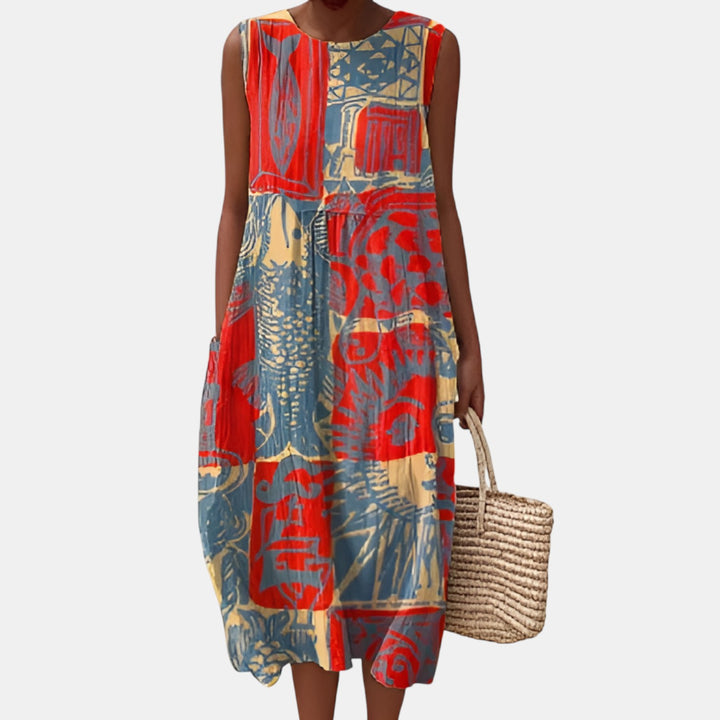 Jacqueline | Sleeveless Printed Midi Dress with Pockets