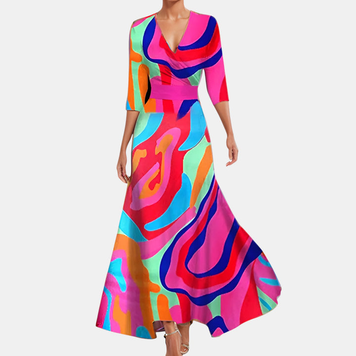 Jessica | Floral Maxi Dress with V-Neck and Waist Tie