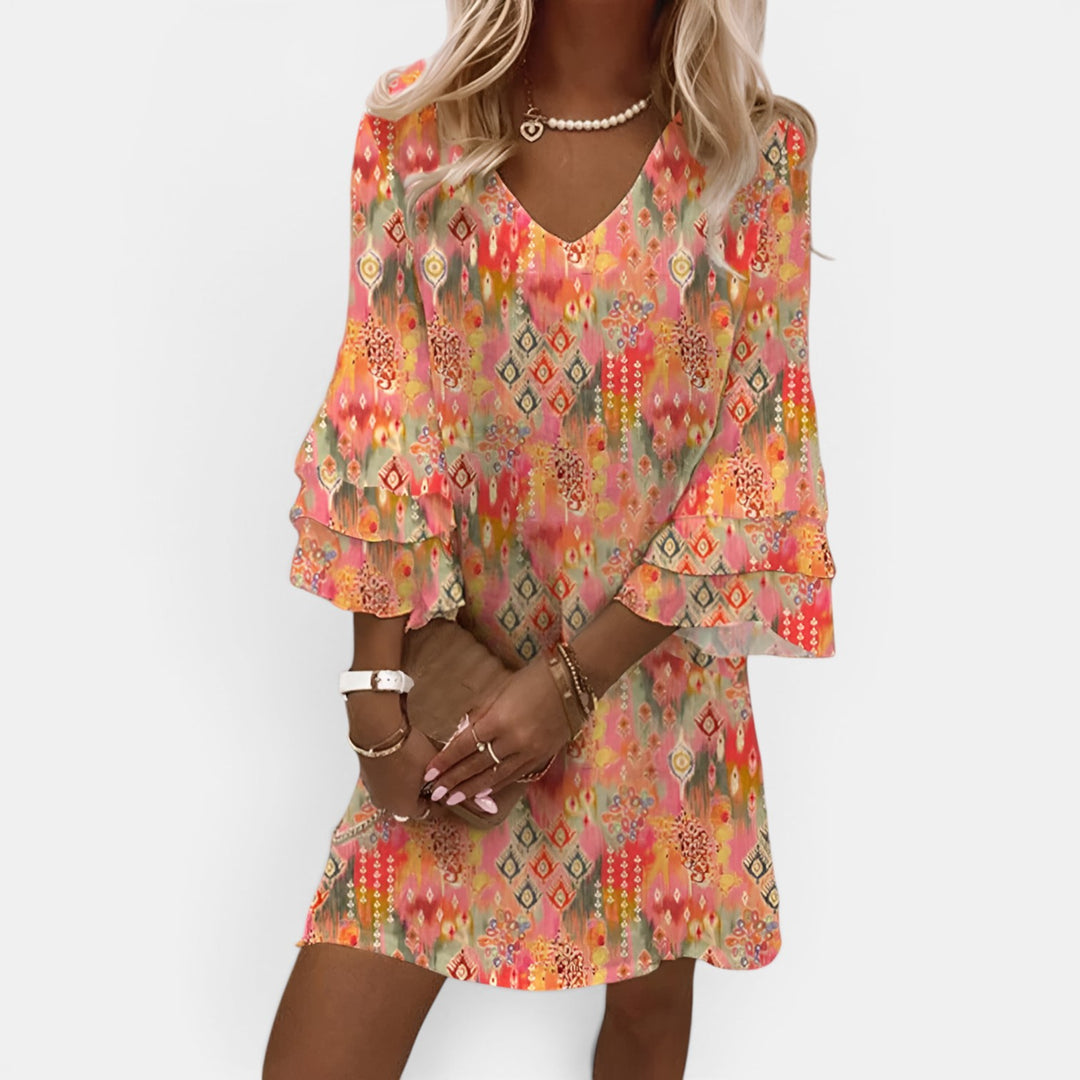 Brenda | V-Neck Mini Dress with Bell Sleeves